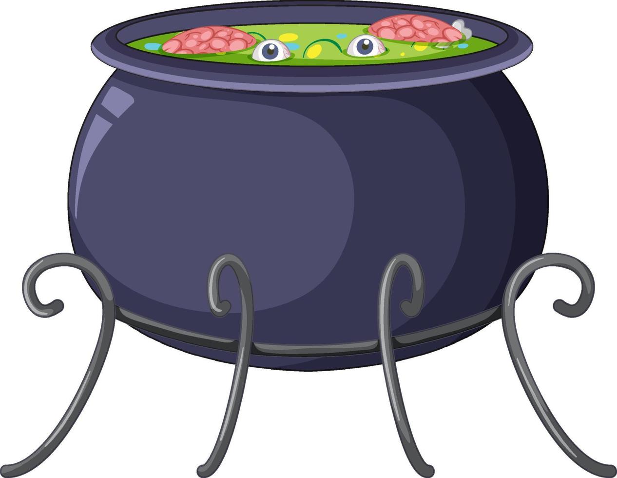 Brain and eyes in witch potion pot vector