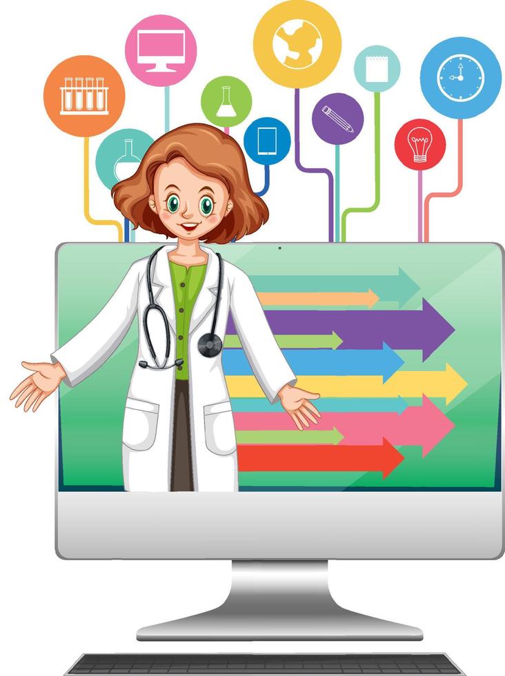 Computer with scientist kid cartoon vector