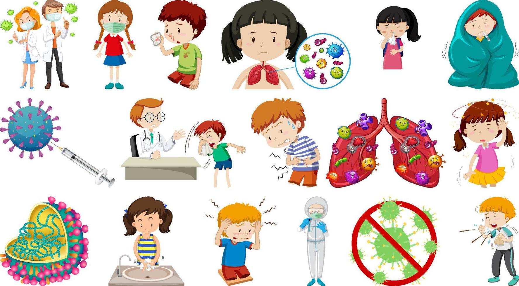 Set of sick people with different syptoms vector