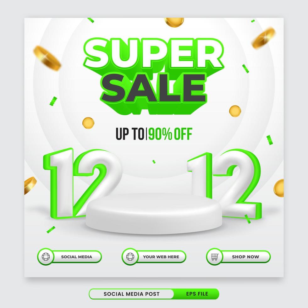 1212 discount sale 3D square banner vector template with podium on white background