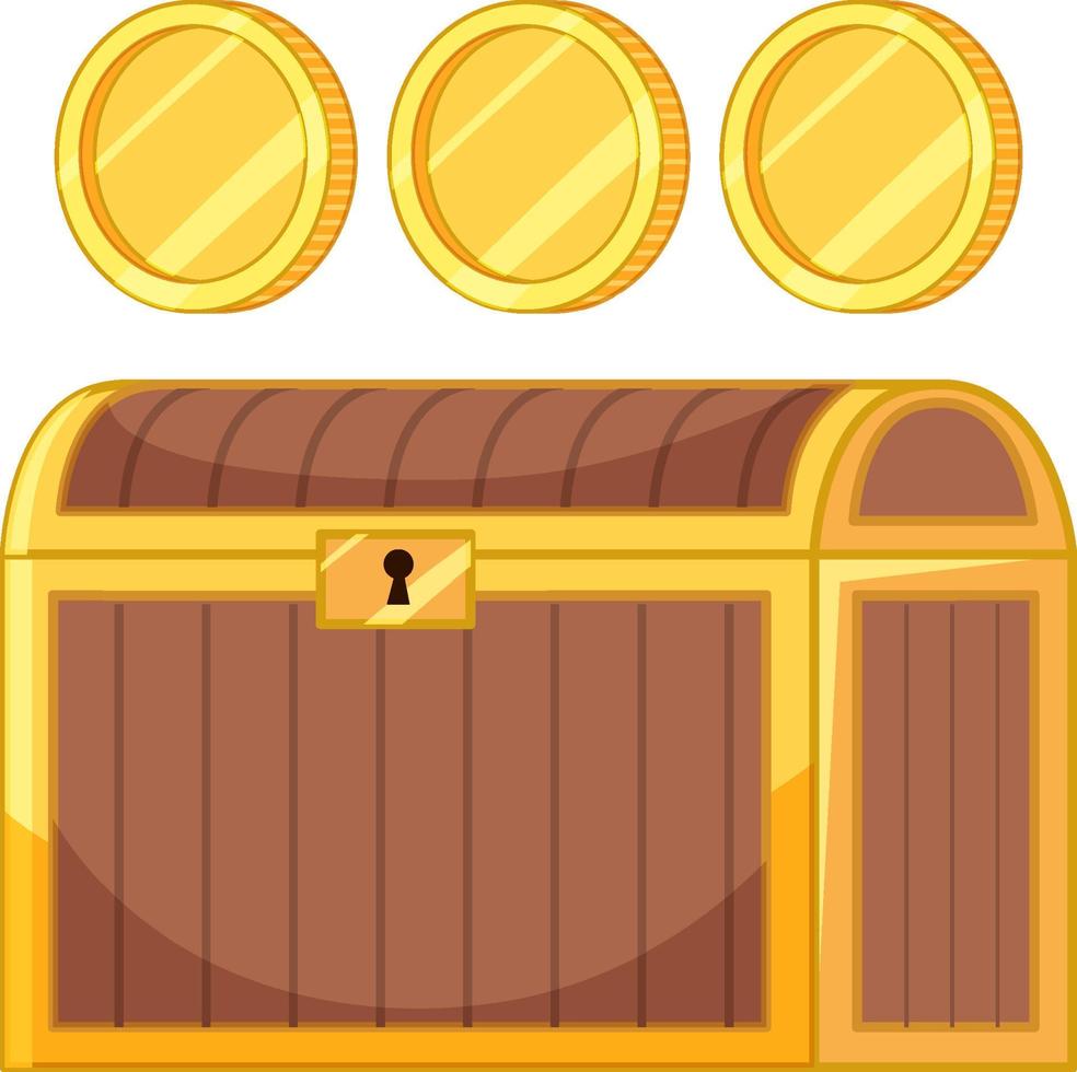 Golden coins with chest on white background vector