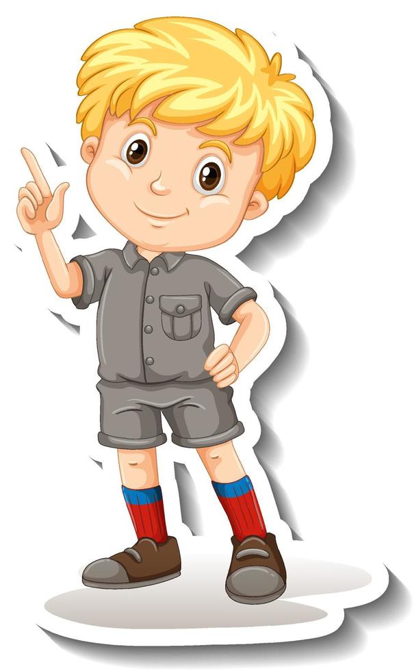 Safari boy pointing pose cartoon character sticker vector