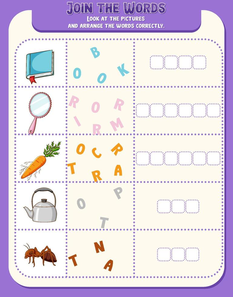 Spelling word game worksheet template vector