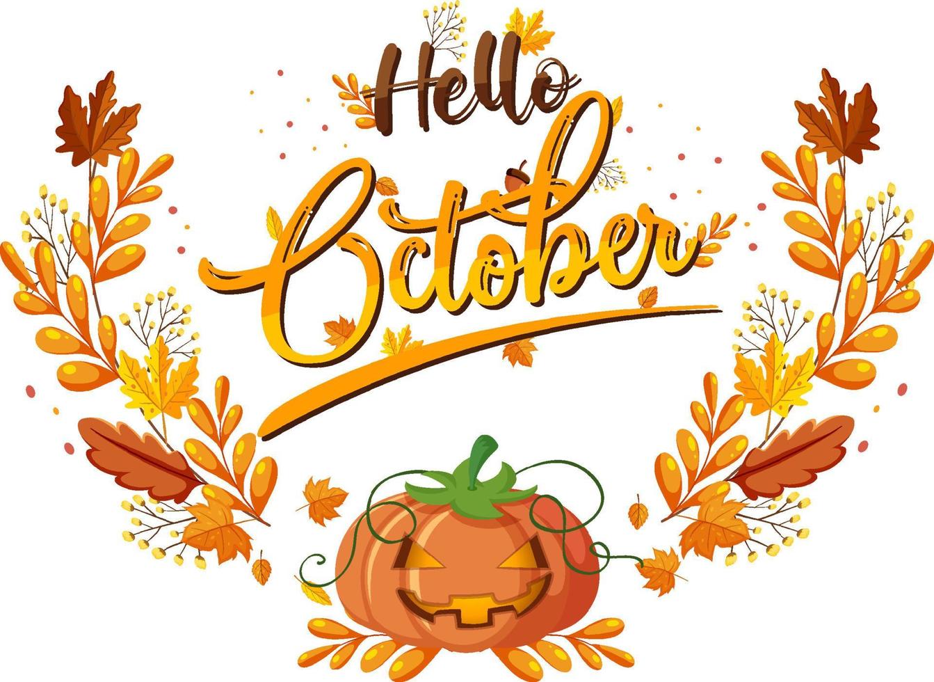 Hello October with ornate of autumn leaves vector