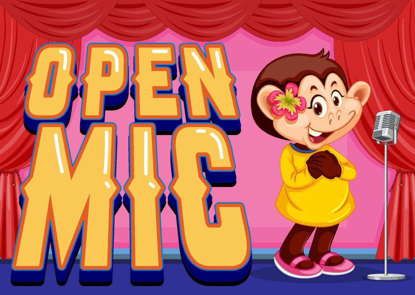 Open Mic Banner Design With Little Monkey Performing Singing vector