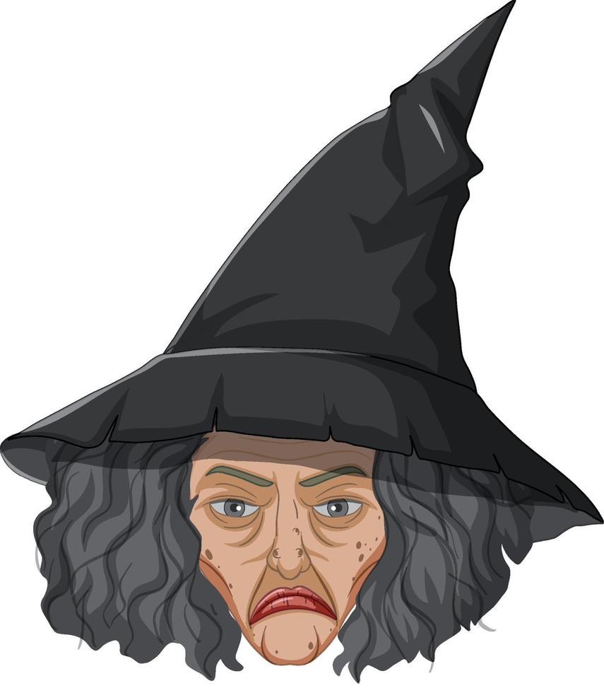 Wicked old witch face on white background vector