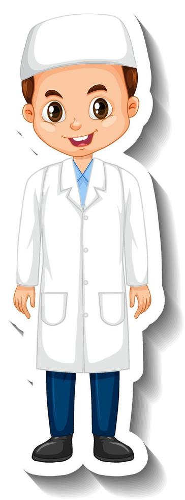 Muslim scientist boy cartoon character sticker vector