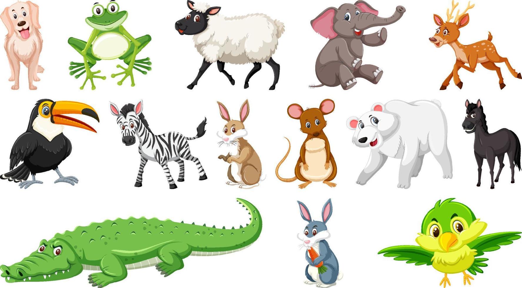 Set of isolated different animals vector