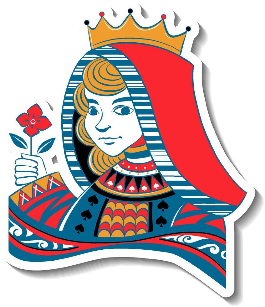 Queen playing card character sticker vector