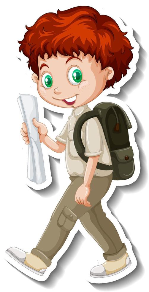 Safari boy walking pose cartoon character sticker vector