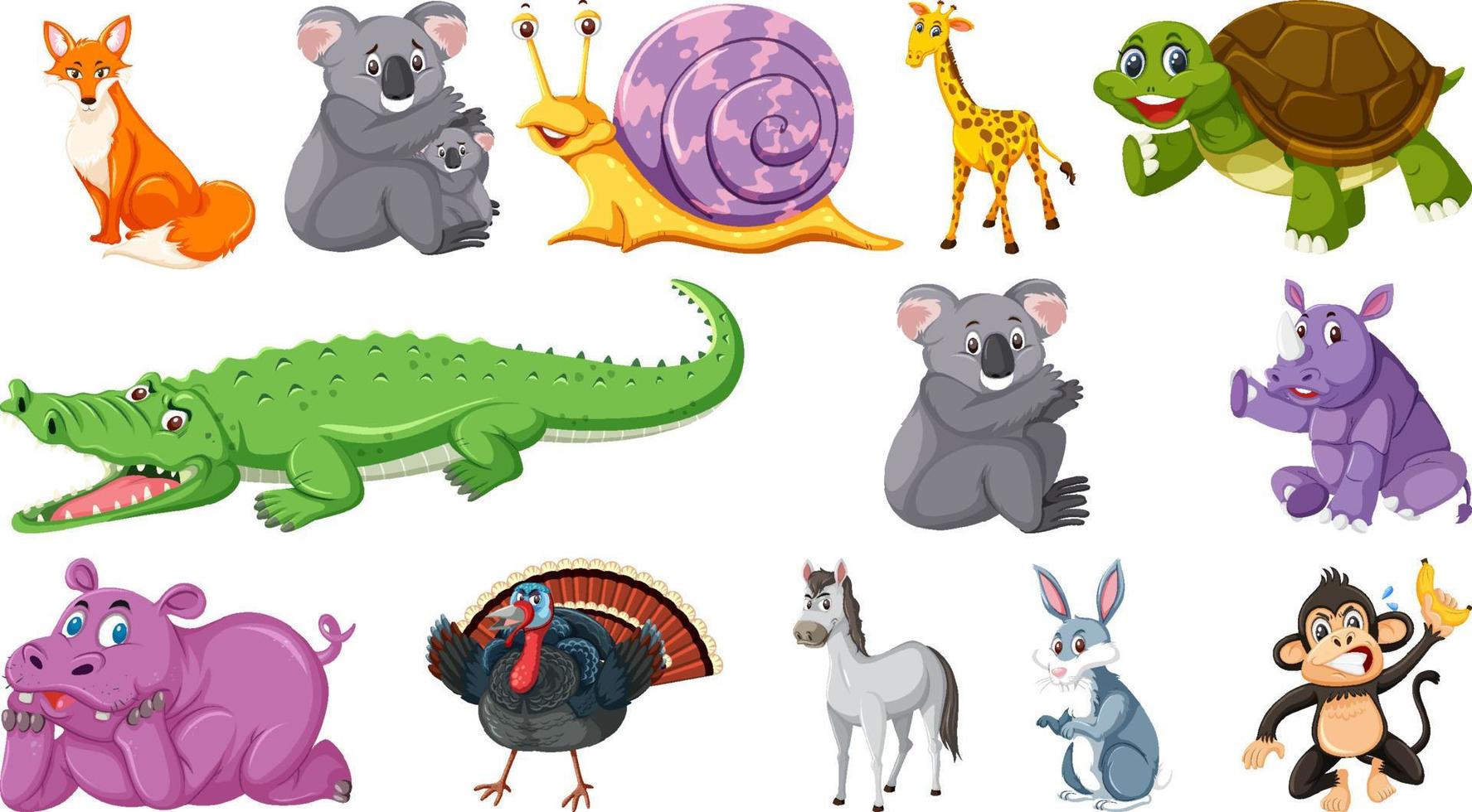 Set of isolated different animals vector