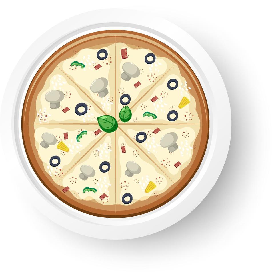 Vista superior de la pizza de queso sobre fondo blanco. vector