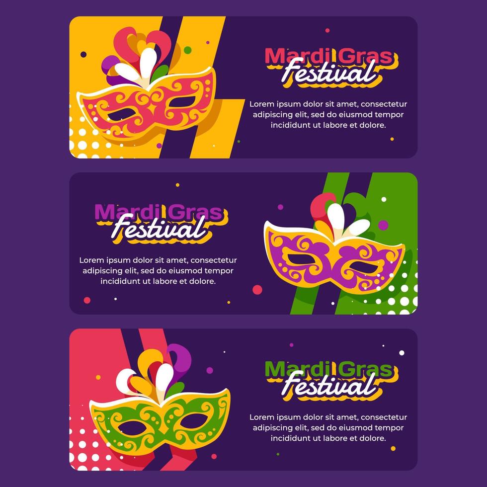 Colorful Mardi Gras Mask Banner Collection vector