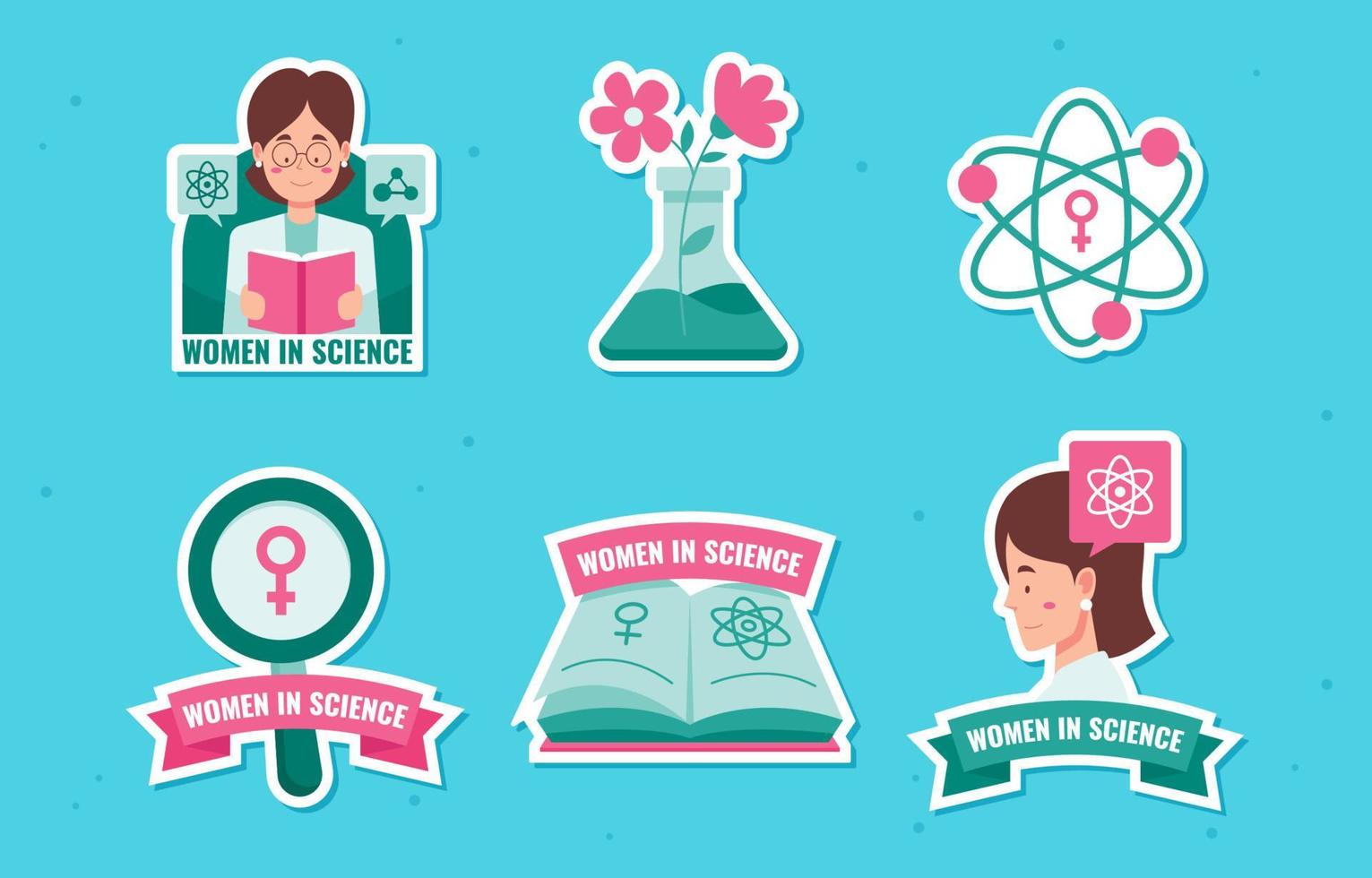 conjunto de pegatinas del día internacional de la mujer en la ciencia vector