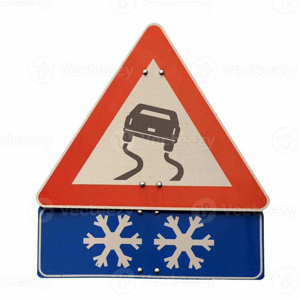 Slippery road sign photo