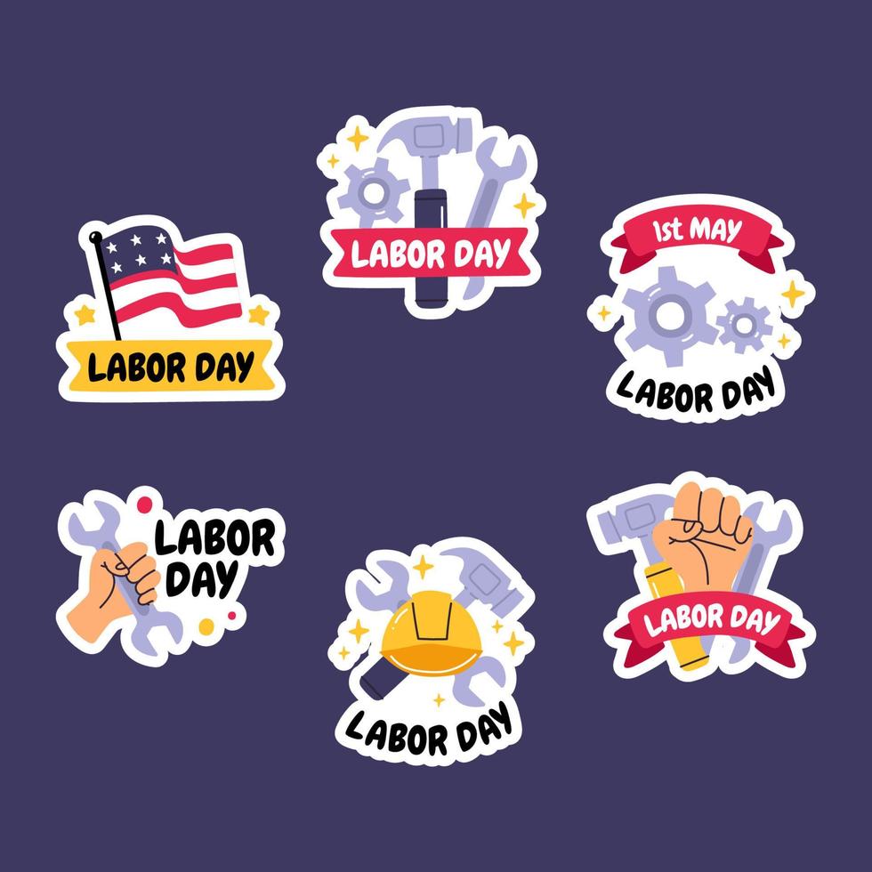 Hand Drawn Labor Day Sticker Pack vector