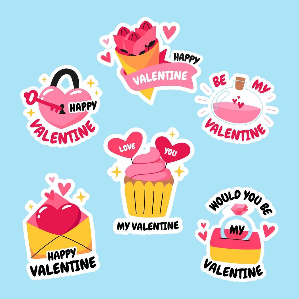 paquete de pegatinas del día de san valentín dibujado a mano vector