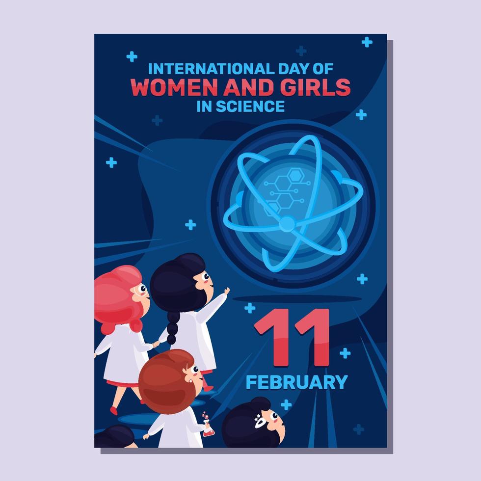 feliz día internacional de las mujeres y las niñas en el concepto de ciencia vector