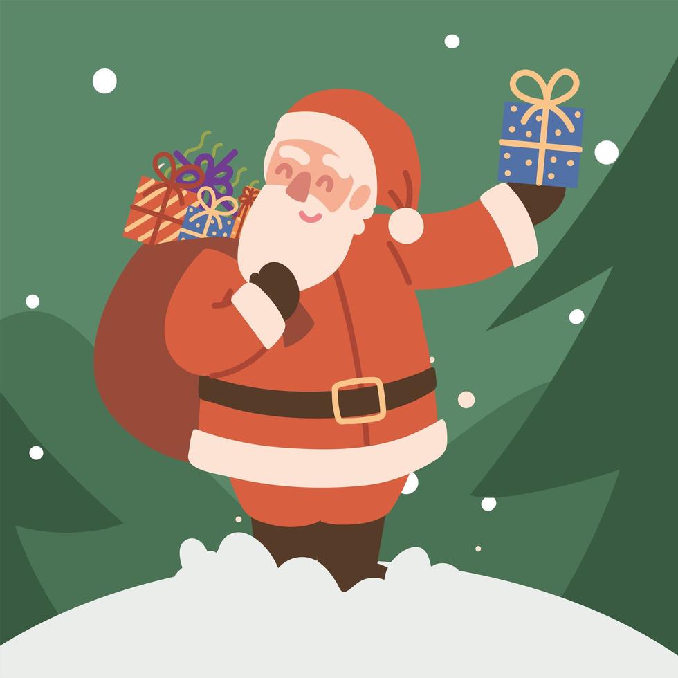 Santa with gifts on snow vector