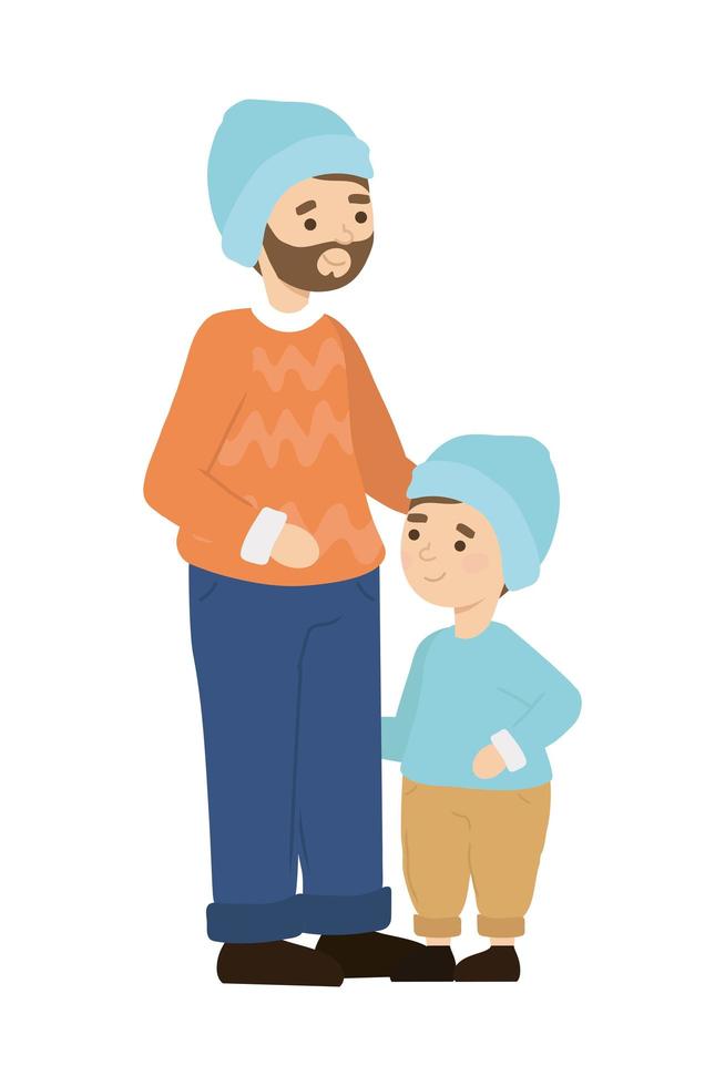 papá e hijo con sombreros de invierno vector