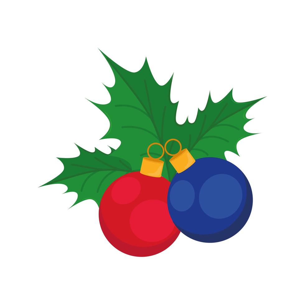 christmas balls and leaves vector