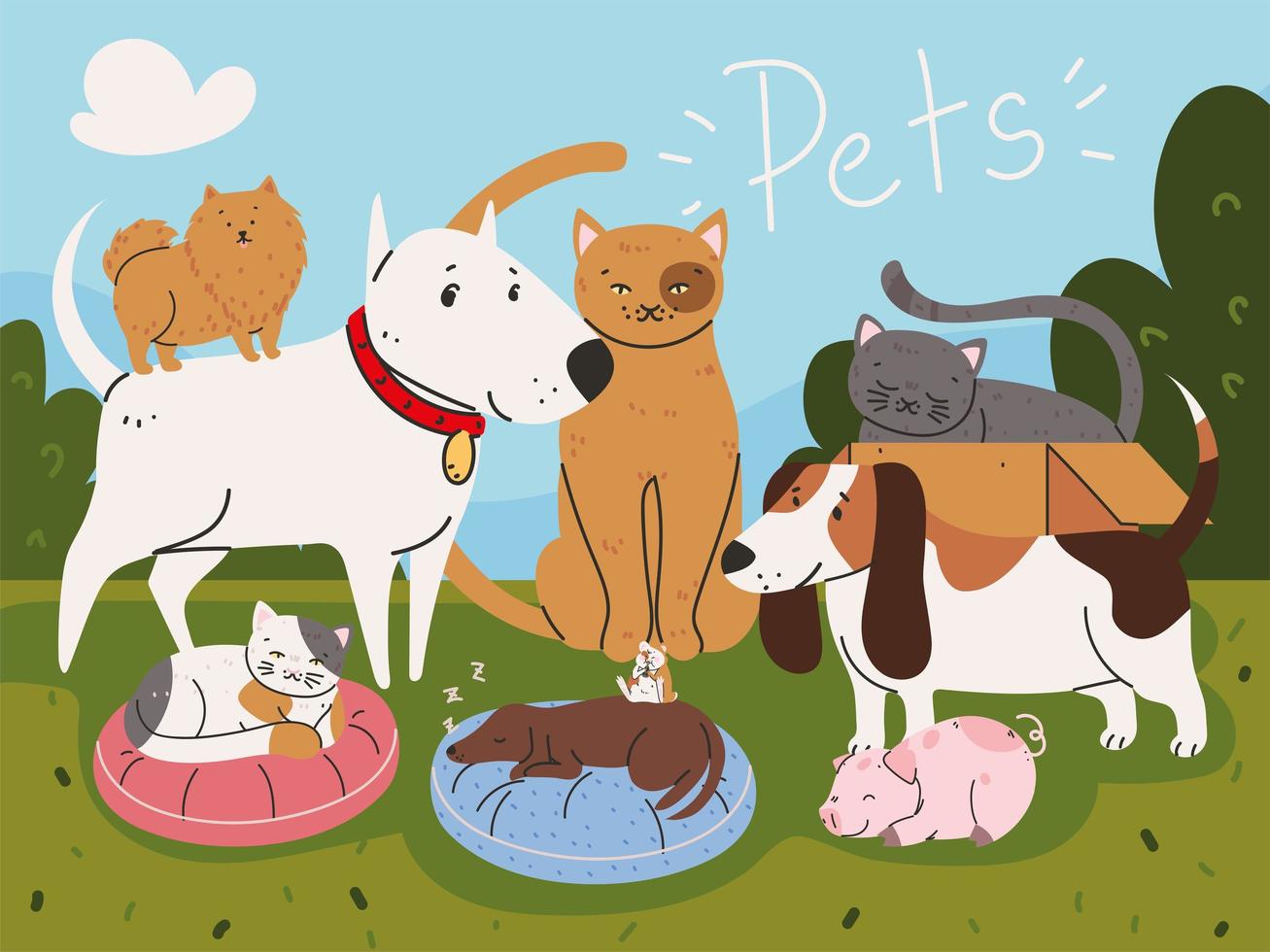 pets in backyard vector