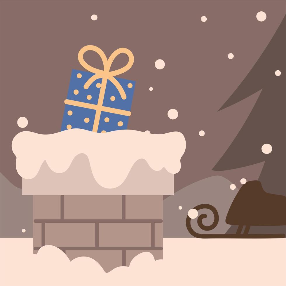 christmas gift in chimney vector