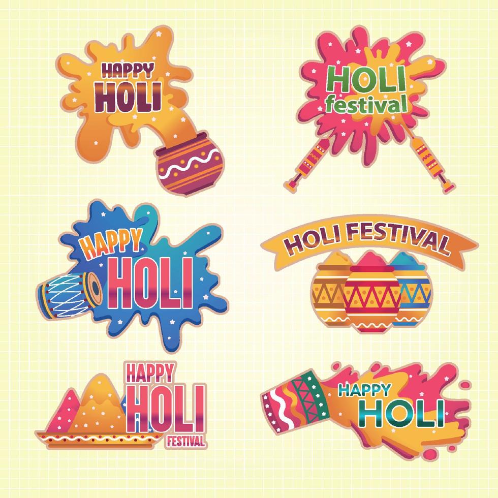 Colorful Holi Festival Sticker Set vector