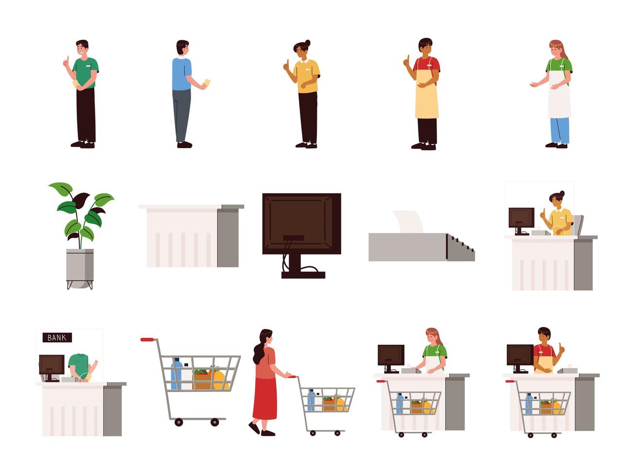 set of cashier men and women vector