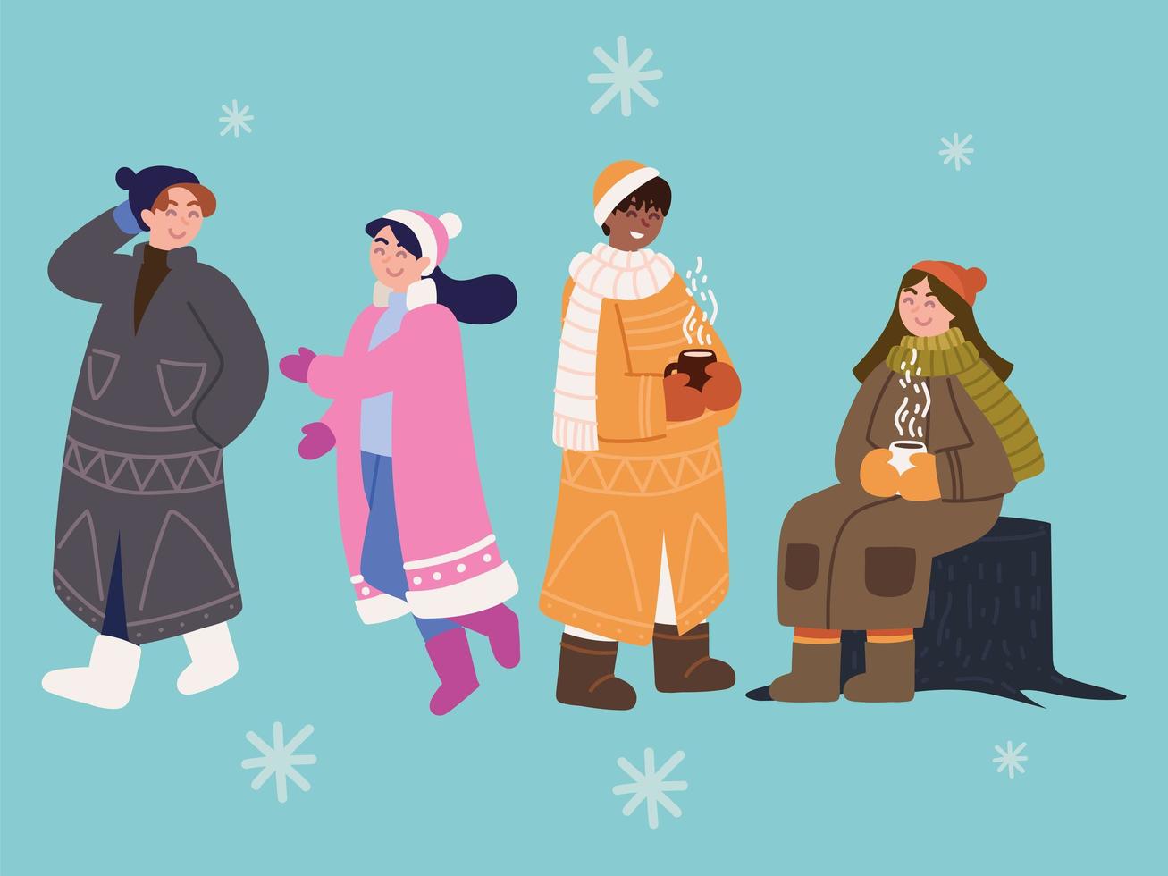 people and warm coats vector