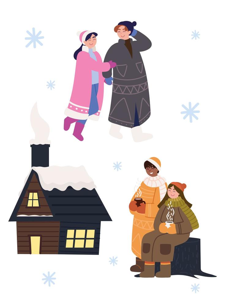 winter season and people vector