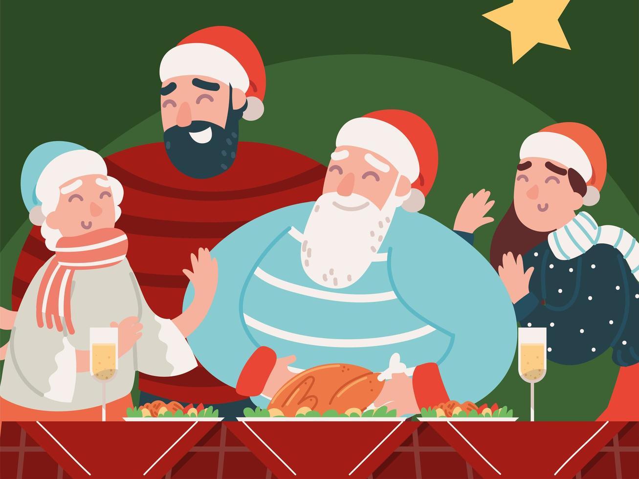 people and christmas dinner vector