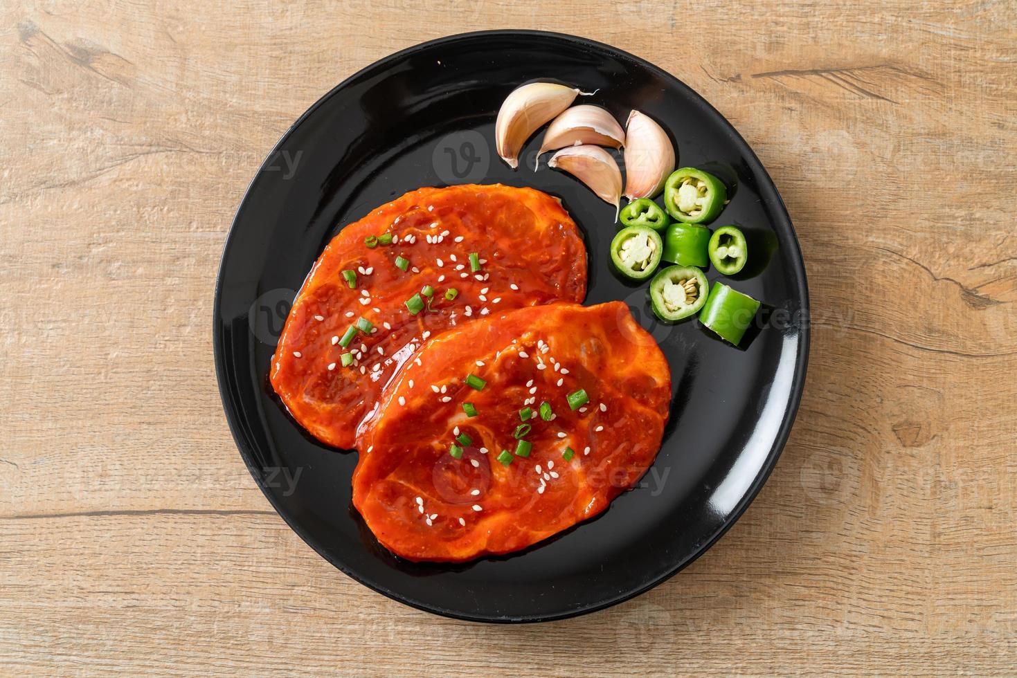 pork Korean marinated or fresh pork raw marinated with Korean spicy paste photo