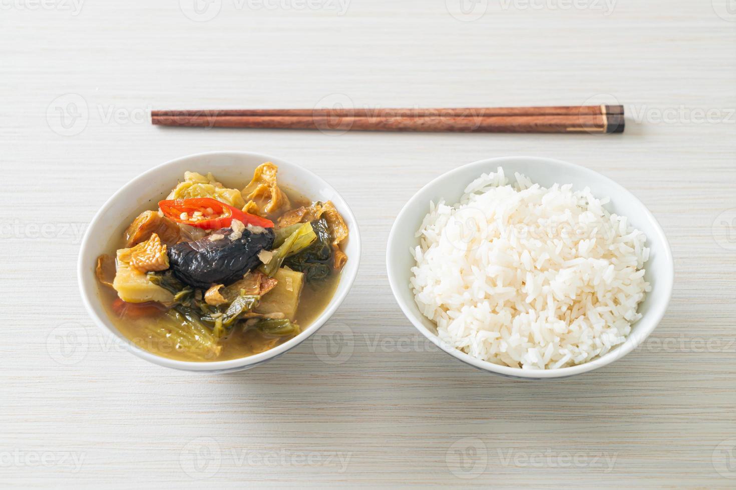 boiled pickled cabbage and bitter gourd soup photo