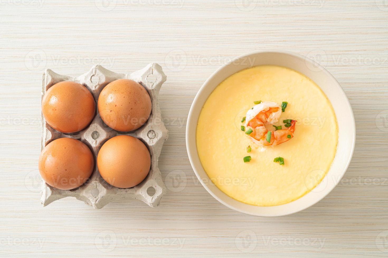 Steamed egg with shrimp and spring onions photo