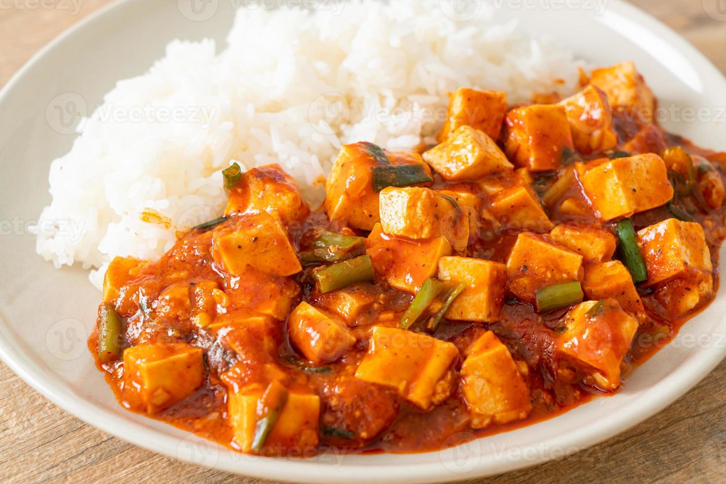 mapo tofu - el plato tradicional de Sichuan de tofu sedoso y carne molida, lleno de mala sabor de aceite de chile y granos de pimienta de Sichuan. foto