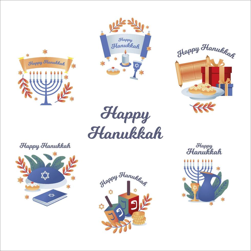 feliz colección de pegatinas de hanukah vector