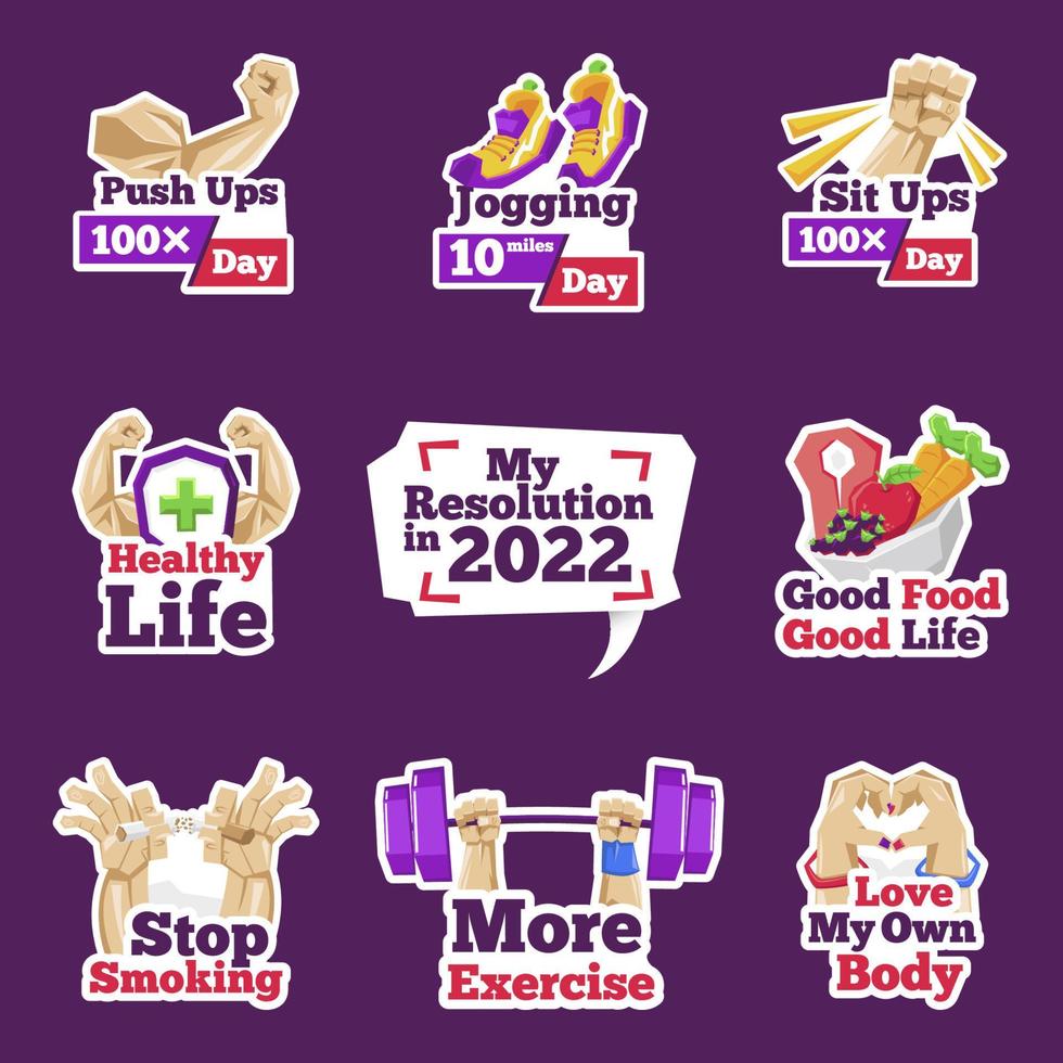 New Year Resolution Sticker Collection vector