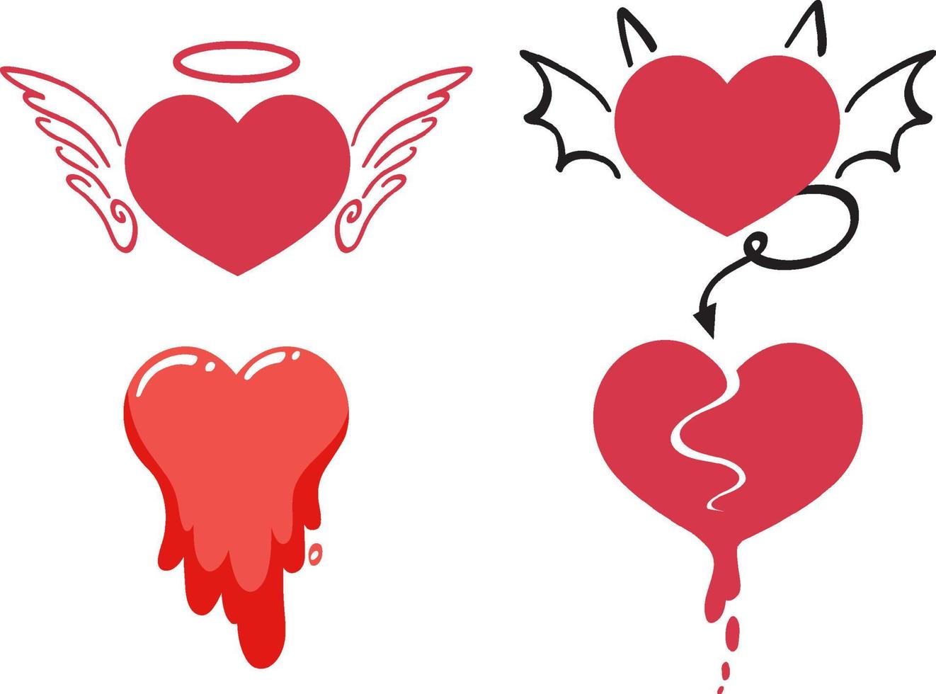Cute hearts set in different style vector