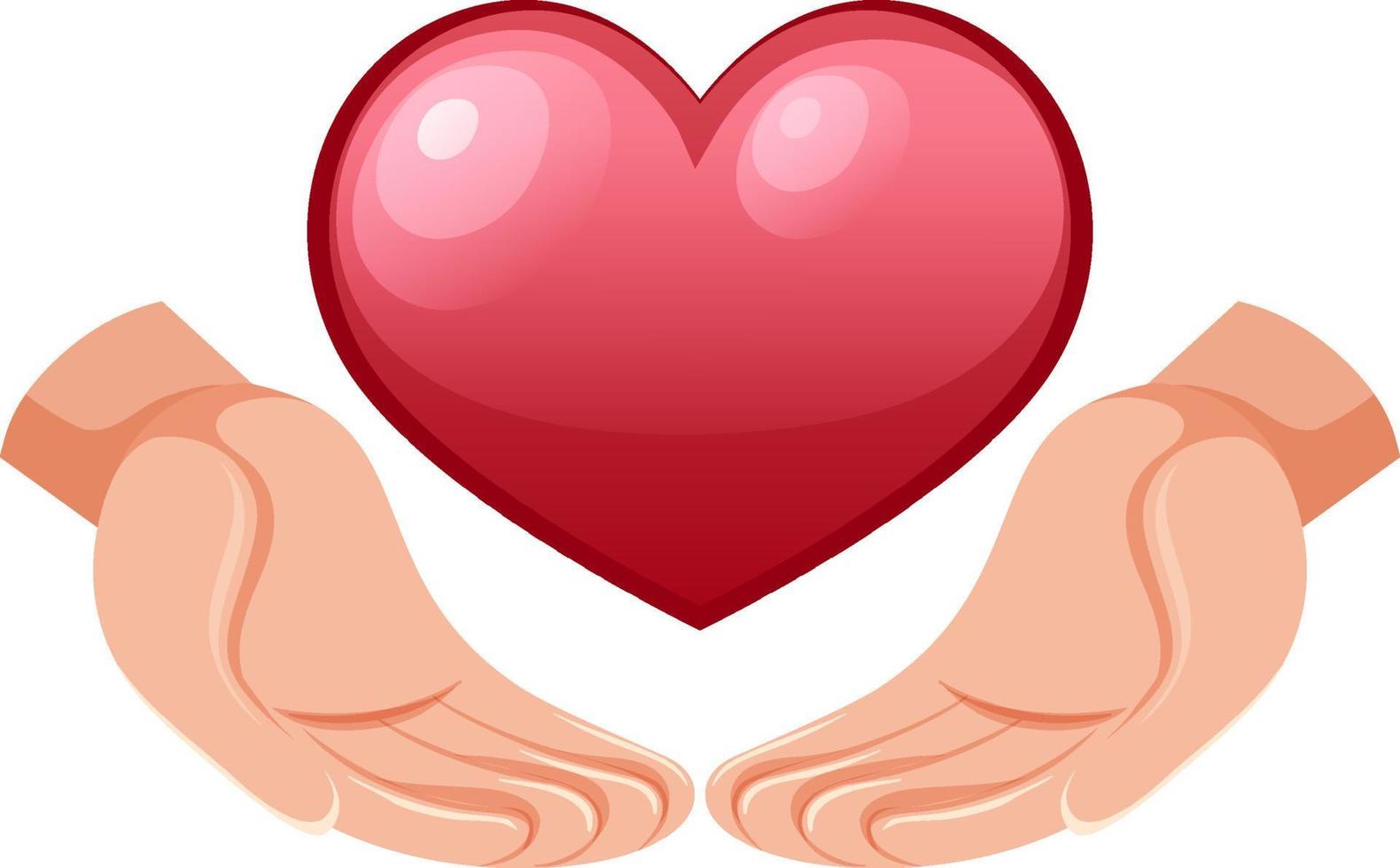 Glossy heart with two hands vector