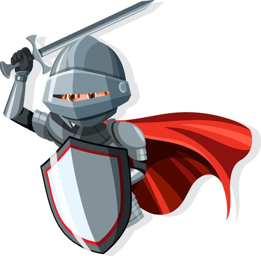 Medieval knight holding shield and sword cartoon character isolated vector