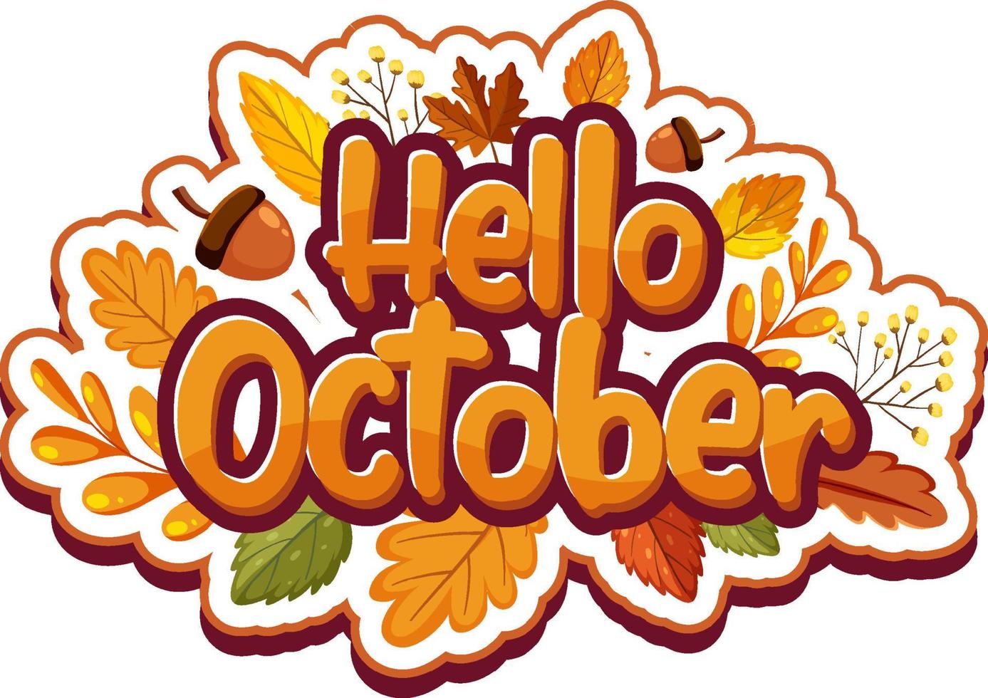 Hello October with ornate of autumn leaves vector