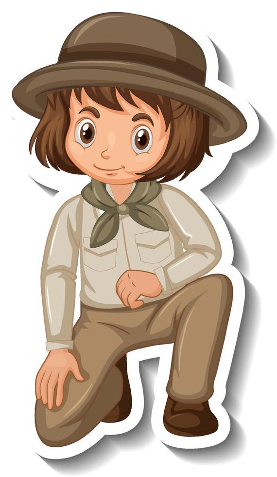 Girl in safari outfit cartoon character sticker vector