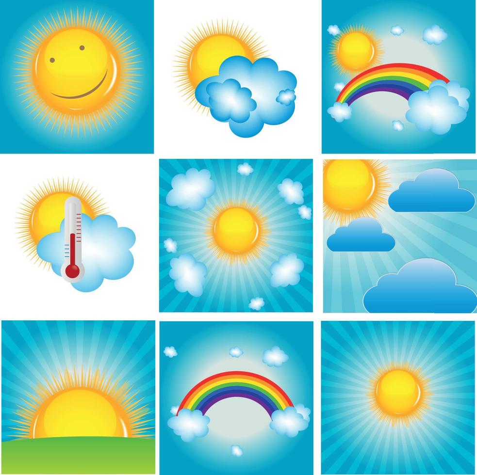 Sun and Coud Background Set Vector Illustration