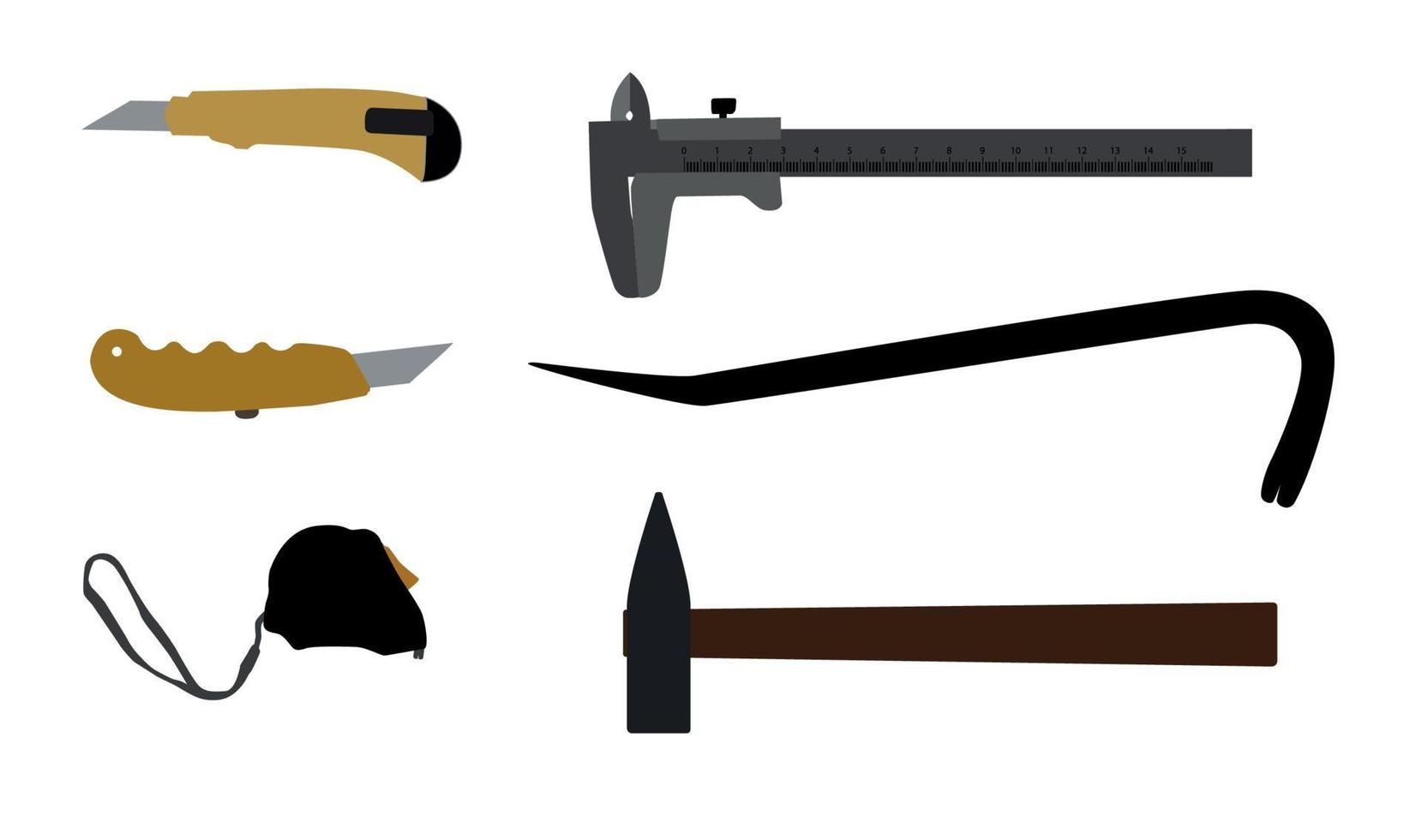 Building tools hammer, screwdriver, tape measure. Vector Illustr