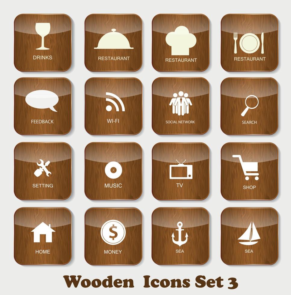 iconos de aplicaciones de madera establecen ilustración vectorial vector