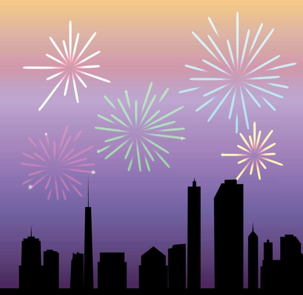 fireworks city vector illustration