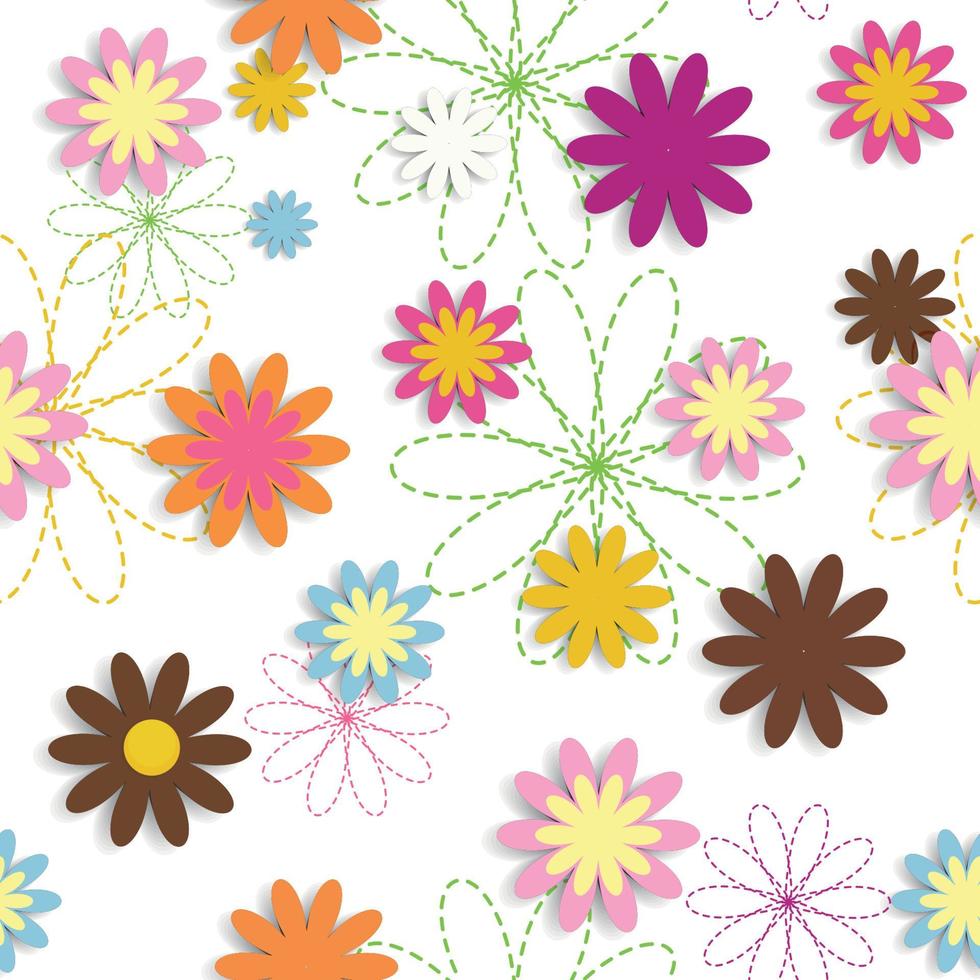 Flora Flower Seamless Pattern Design Vector Illustartion