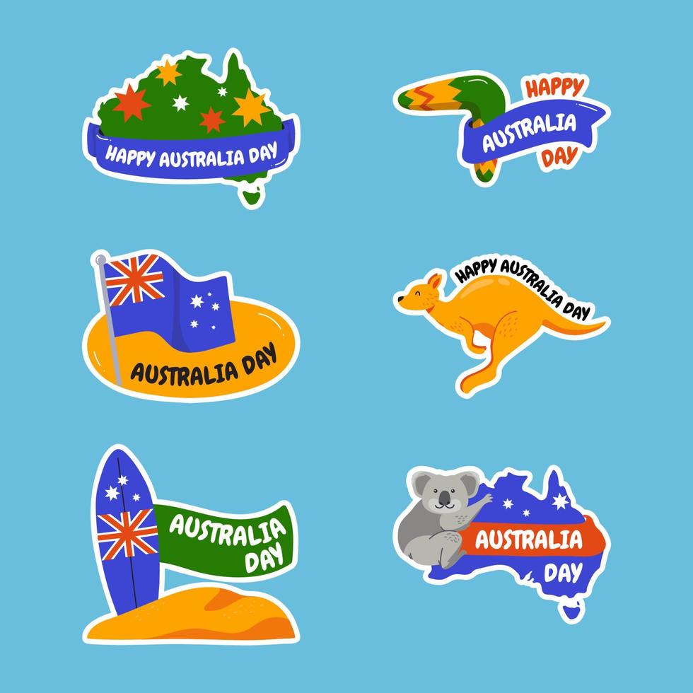 paquete de pegatinas del día de australia dibujado a mano vector