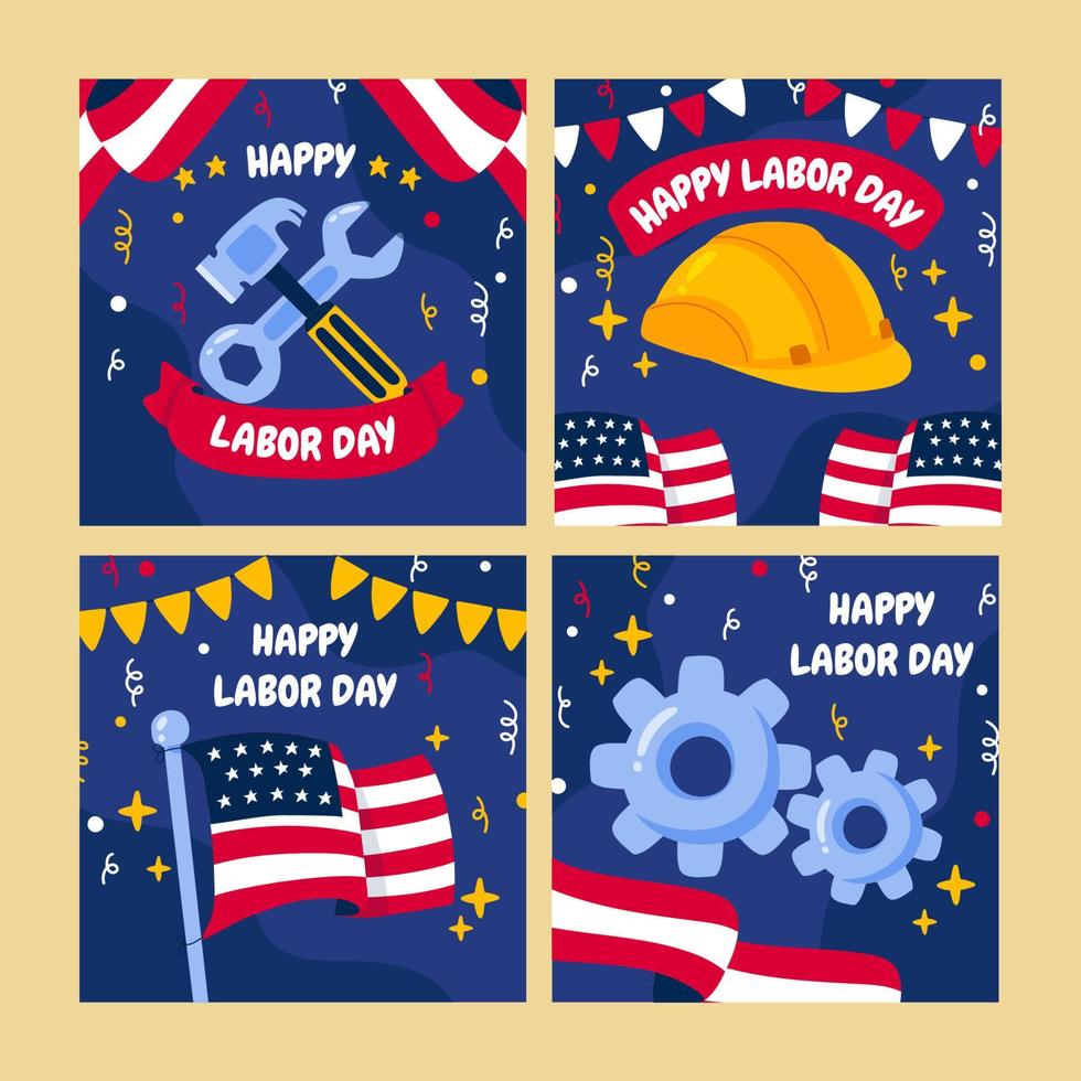 Hand Drawn Labor Day Card Set vector